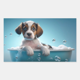 Bath Tub & Bubbles Puppy Rectangular Sticker