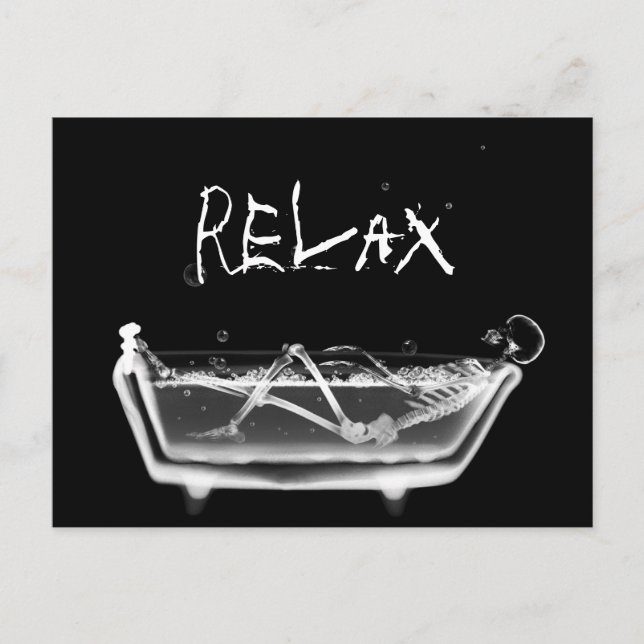 Bath Tub X-Ray Skeleton Black & White Postcard (Front)