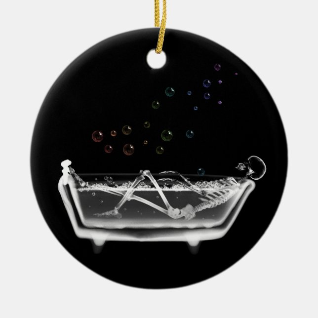 Bath Tub X-Ray Skeleton - Rainbow Bubbles Ceramic Tree Decoration (Front)