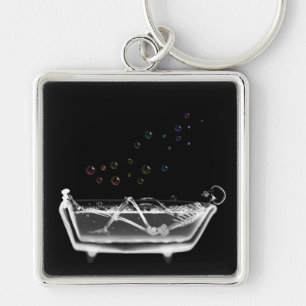 Bath Tub X-Ray Skeleton - Rainbow Bubbles Key Ring