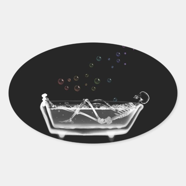 Bath Tub X-Ray Skeleton - Rainbow Bubbles Oval Sticker (Front)