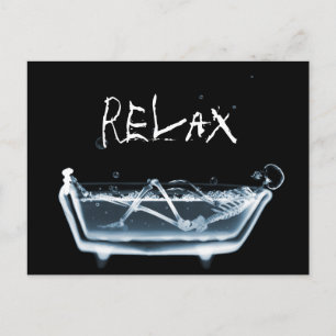 BATH TUB X-RAY VISION SKELETON - BLUE POSTCARD