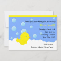 Bath Yellow Rubber Duckie Baby Shower Invitation