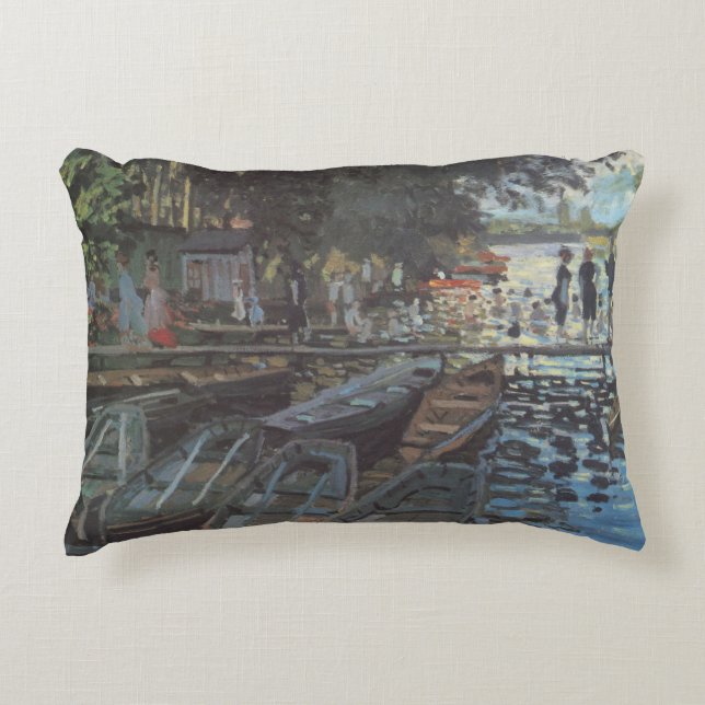 Bathers at La Grenouillère by Claude Monet Decorative Cushion (Front)