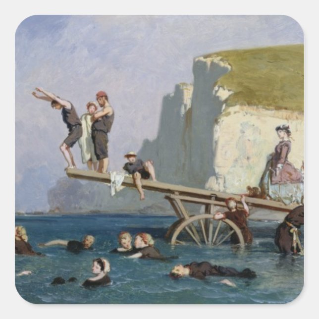 Bathing at Etretat Square Sticker (Front)