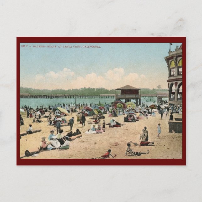 Bathing Beach, Santa Cruz CA Vintage Postcard (Front)