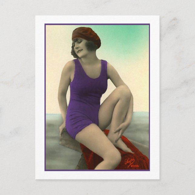 Bathing Beauty in deep purple bathing suit Postcard (Front)