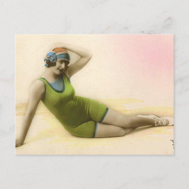 Bathing Beauty in Lime Green Postcard (Front)