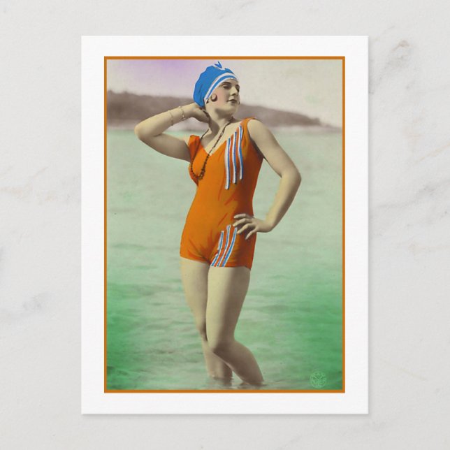 Bathing Beauty in orange bathing suit Postcard (Front)