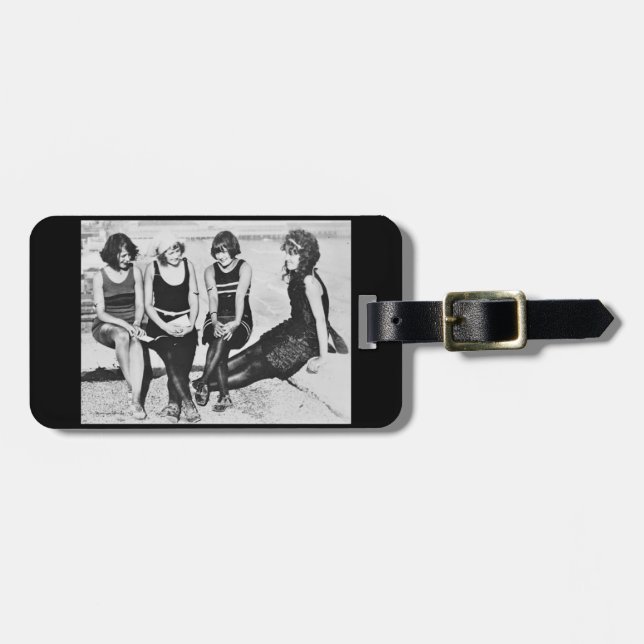 Bathing Beauty Pals on a Pier Luggage Tag (Front Horizontal)