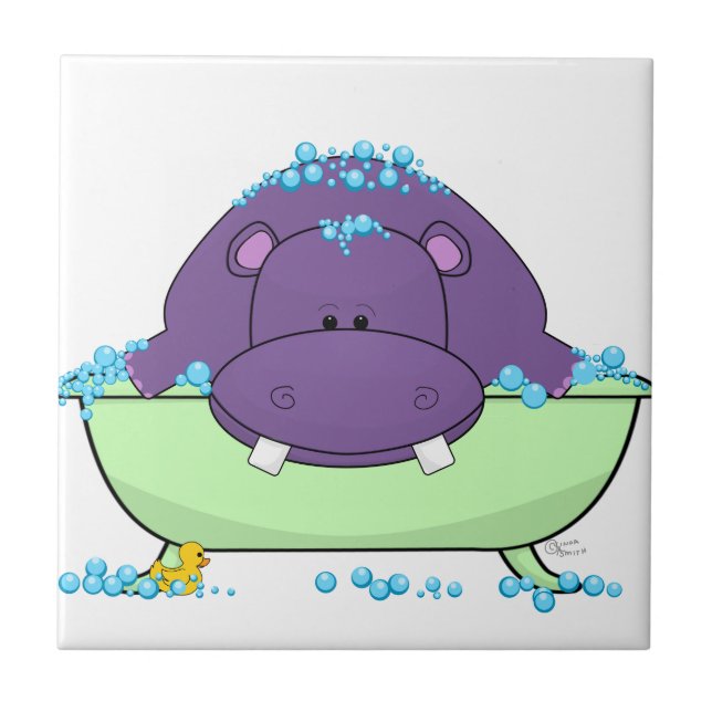 Bathing Purple Hippo Tile (Front)