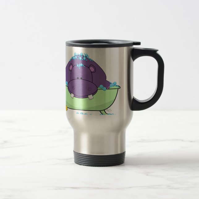 Bathing Purple Hippo Travel Mug (Right)