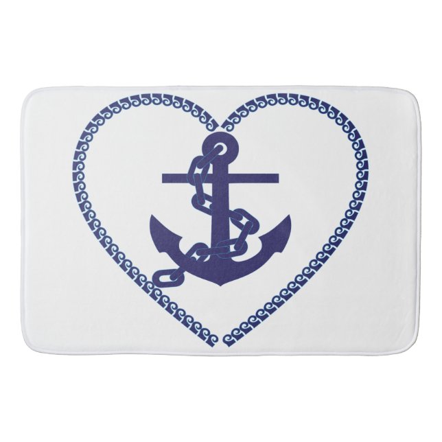 Bathmat bathroom Heart anchor blue white (Front)