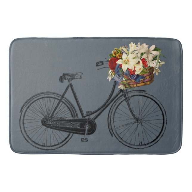 Bathmat bicycle bike flower  grey slate blue (Front)