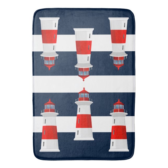 Bathmat - Blue Stripes Lighthouse (Front Vertical)