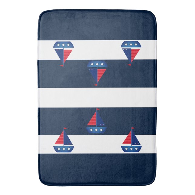 Bathmat - Blue Stripes Sailing Boat (Front Vertical)