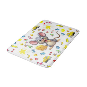 Bathmat Mouse Yellow Cheese Cat Stars Trucks