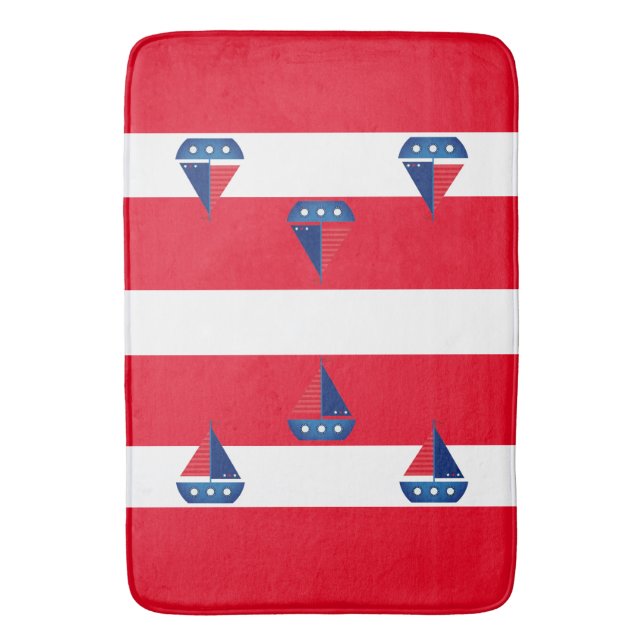 Bathmat - Red Stripes Sailing Boat (Front Vertical)