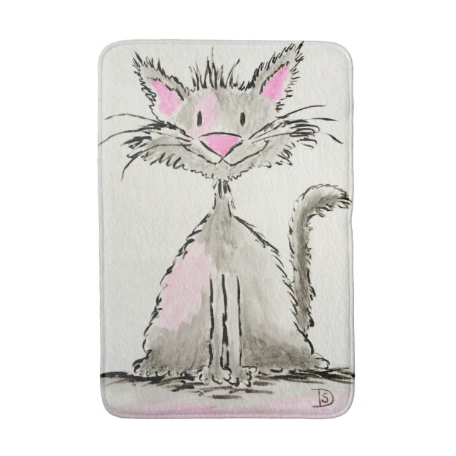 Bathmat, Watercolor Kitty Cat Bath Mat (Front Vertical)