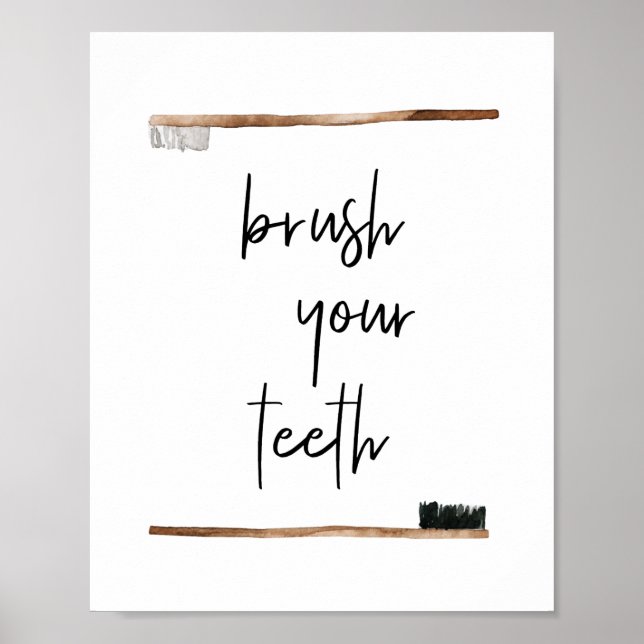 Bathroom Brush Your Teeth Watercolor Zero Waste Poster (Front)