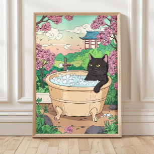 Bathroom Cat in Bathtub Wall Art, Funny Poster
