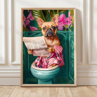 Bathroom Fawn French Bulldog Print Funny Poster Fr