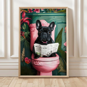 Bathroom French Bulldog Toilet Print, Bathroom Wal Poster