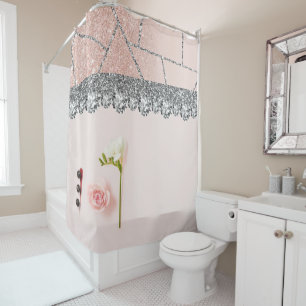 Bathroom Interior Design Home Black Glitter Marble Shower Curtain