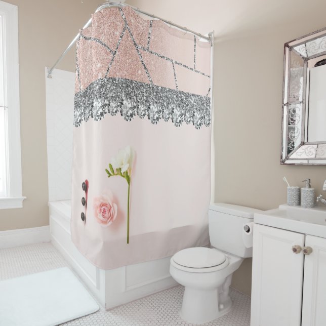 Bathroom Interior Design Home Black Glitter Marble Shower Curtain (In Situ)