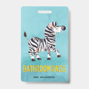 Bathroom Pass Cute Zebra Teacher School ID Badge