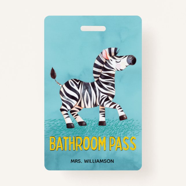 Bathroom Pass Cute Zebra Teacher School ID Badge (Front)