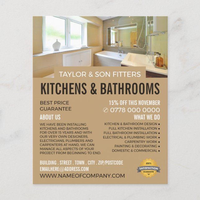 Bathroom Portrait, Kitchen & Bathroom Fitter Flyer (Front)