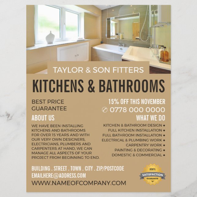 Bathroom Portrait, Kitchen & Bathroom Fitter Flyer (Front)