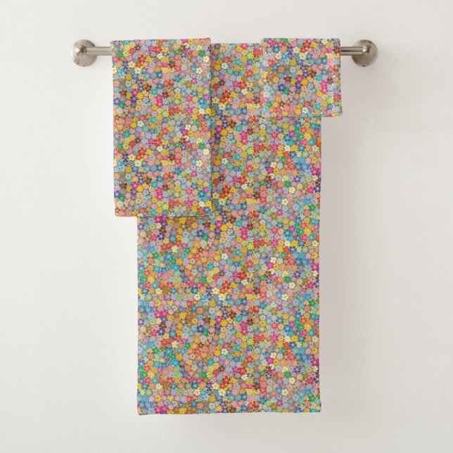 Bathroom Pretty Little Flowers Colourful Floral Bath Towel Set (Insitu)