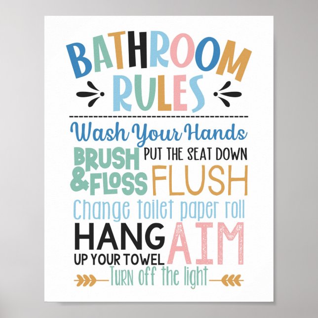 Bathroom Rules Kids Wall Poster (Front)