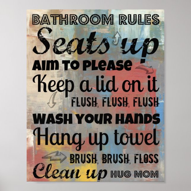 Bathroom Rules Poster | Hug Mum 8x10 (Front)