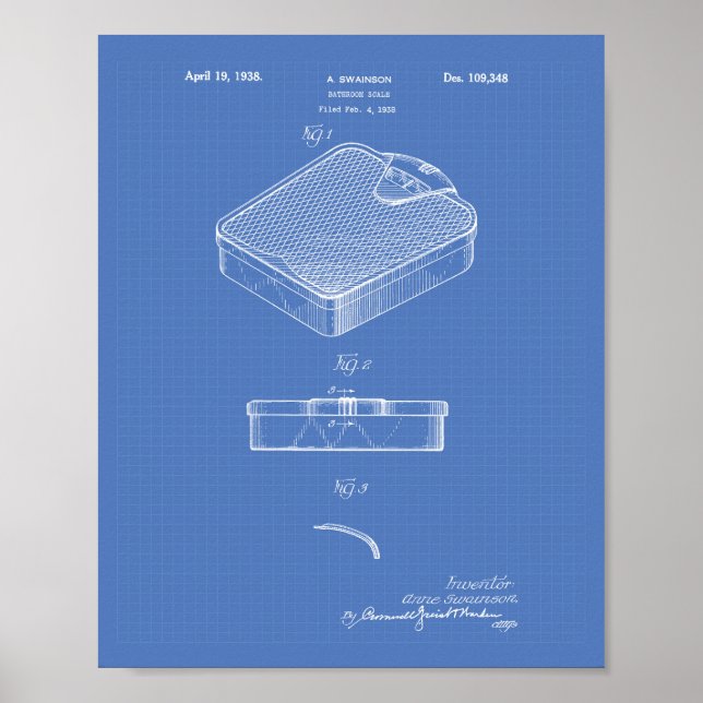 Bathroom Scale 1938 Patent Art Blueprint Poster (Front)