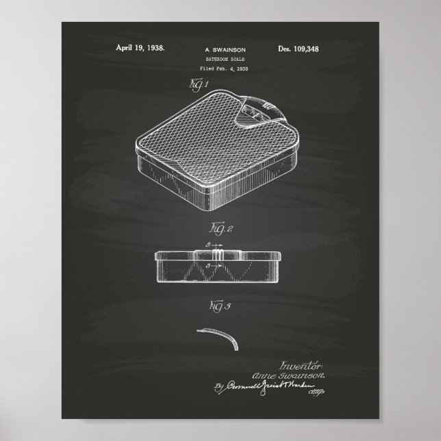 Bathroom Scale 1938 Patent Art Chalkboard Poster (Front)