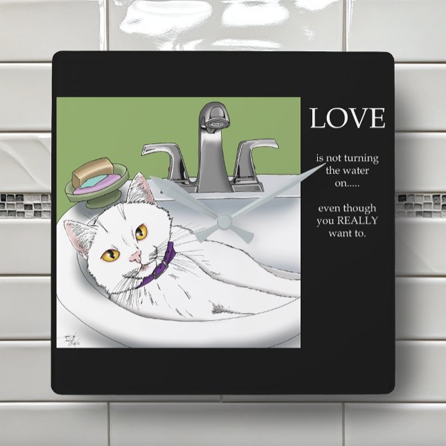 Bathroom Sink Cat Square Wall Clock (Creator Uploaded)