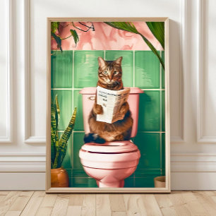 Bathroom Tabby Cat Art Print, Kitten Poster, Cute Poster