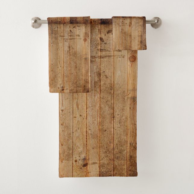 Bathroom Towel Rustic Wood Brown & Beige (Insitu)