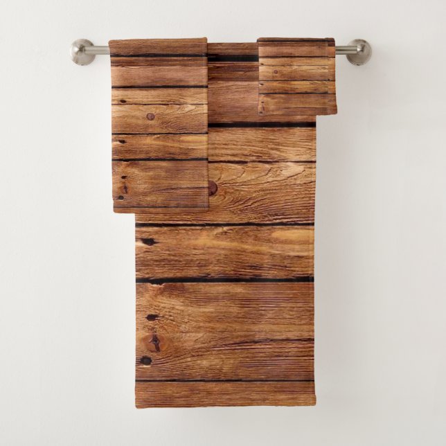 Bathroom Towel Rustic Wood Orange (Insitu)