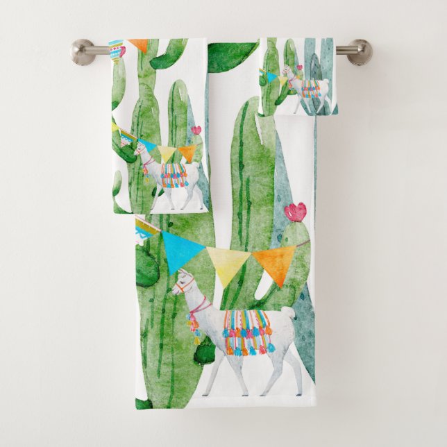 Bathroom Towel Set Boho Llama Bohemian Cacti Deser (Insitu)