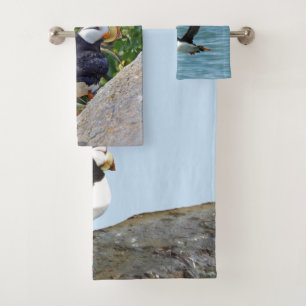 Bathroom towel set of puffins