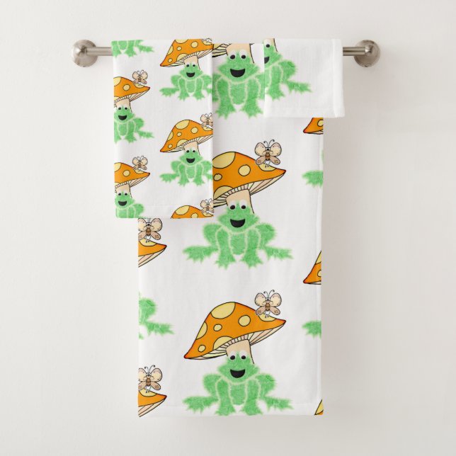 Bathroom Towel Sets Butterfly Mushroom Frog  (Insitu)