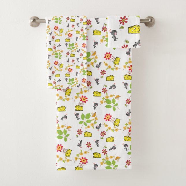 Bathroom Towel Sets Cheese Mouse Mice Floral  (Insitu)