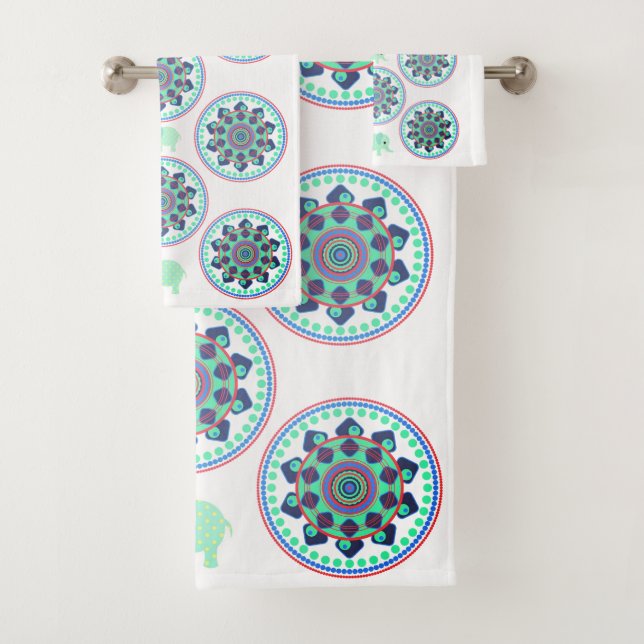 Bathroom Towel Sets Elephant Mandala (Insitu)