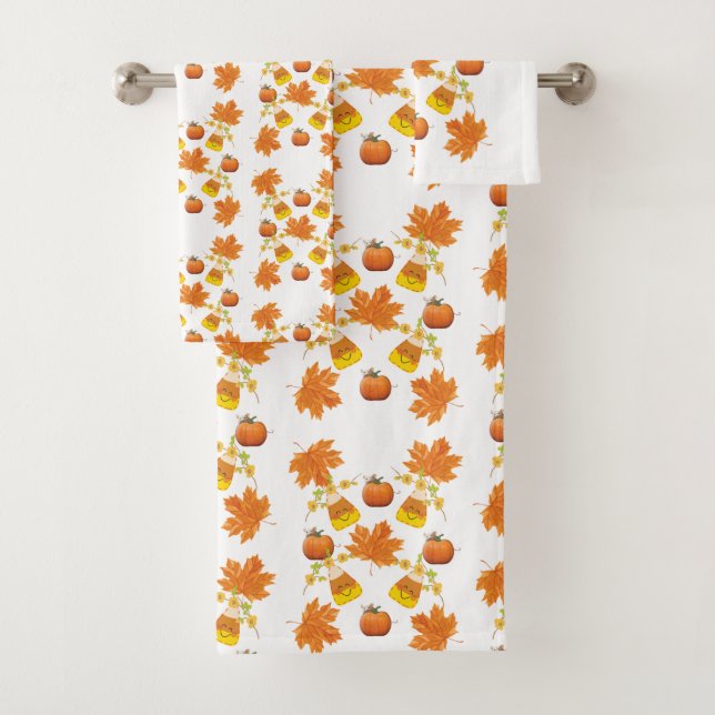 Bathroom Towel Sets Fall Leaves Pumpkins  (Insitu)