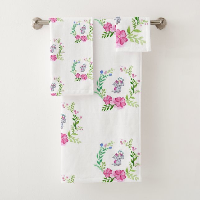 Bathroom Towel Sets Floral Elephant (Insitu)