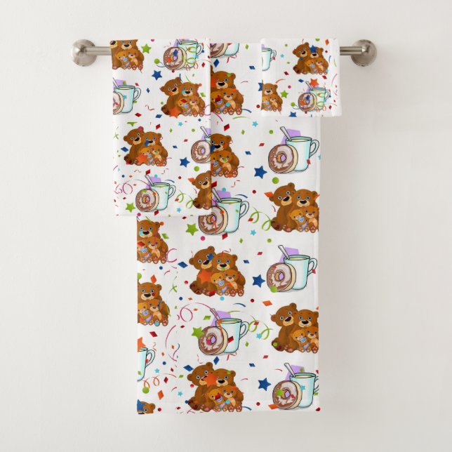 Bathroom Towel Sets Floral Teddy Bear (Insitu)